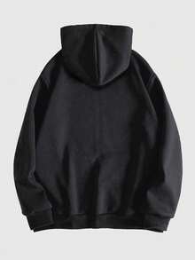 ROMWE MEN Goth Men's Skull Letter Print Zip Up Hoodie With Long Sleeve, School, Fall/Winter