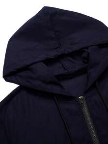 Manfinity Homme Plus Size Men's Casual Printed Hooded Long Sleeve Jacket - Navy Blue - View 3
