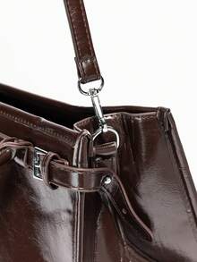 Aloruh 新款时尚手提包，简约优雅斜挎包，PU皮革材质，百搭复古都市风托特包，女士单肩包，日常购物斜挎包，复古风女包 - 咖啡棕 - 查看 4