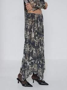 COUREZ Falda larga asimétrica con estampado de leopardo en malla, para fiesta, salida, sexy y elegante, estilo Y2K primaveral para mujer - Marrón Mocha - Ver 5