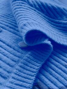 Maweii Plus Size Women Solid Color Elegant Fitted Fuzzy Heart Knitted Sweater Dress - Blue - View 8