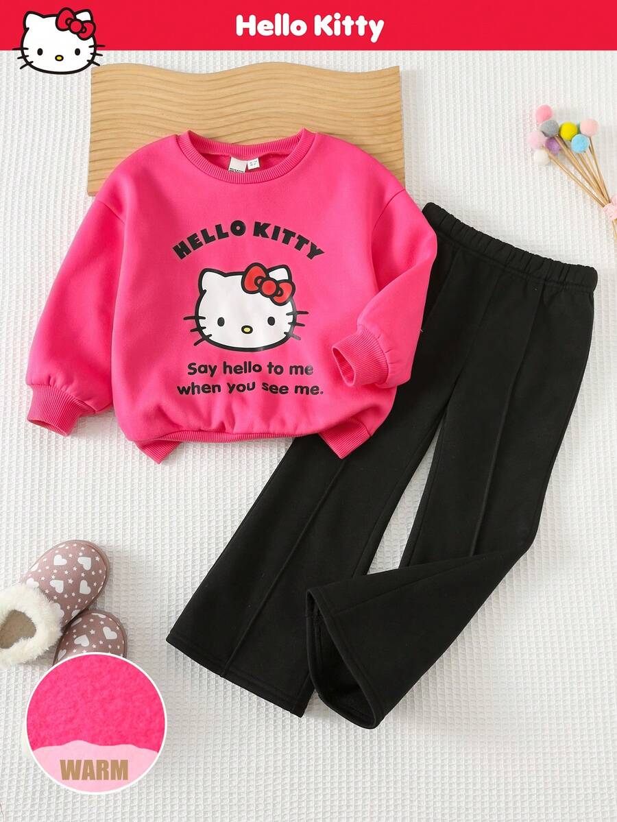 HELLO KITTY AND FRIENDS | SHEIN Young Girl Loose Fit Crew Neck Sweatshirt And Flare Leg Pants 2-Piece Set - Multicolor - View 1