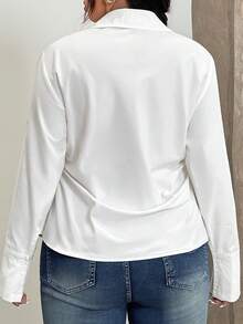 SHEIN EZwear Áo cánh trắng thêu xếp ly tay dài cỡ lớn cho nữ - trắng - Xem 2