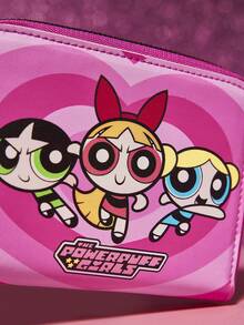THE POWERPUFF GIRLS X SHEIN 1 Piece Cute Cartoon Character Printed Zipper Pu Leather Short Wallet, Organ Compartment, Card Storage, Suitable For Teenagers And Ladies, Blossom, Bubbles, Buttercup, Friendship, Love.,Gift Ideas - 粉色 - 查看 4
