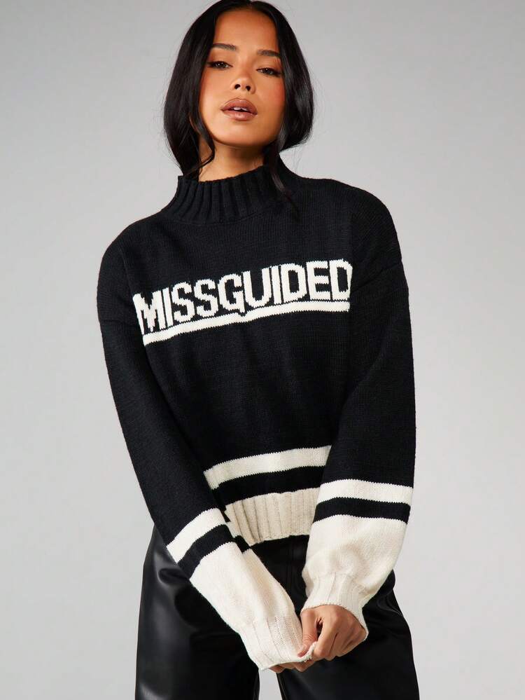 MISSGUIDED Maglione a collo alto in maglia grossa con righe