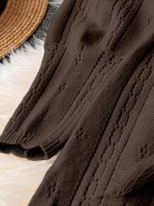 Franclia Women's Casual Solid Color Round Neck Long Sleeve Sweater Dress, French Gentle Style - Coffee Brown - View 5