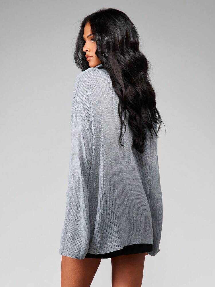 MISSGUIDED Oversized Ribbed Knit Button Front Cardigan Sweater With Collar Long Sleeve Fall Winter Layering Top