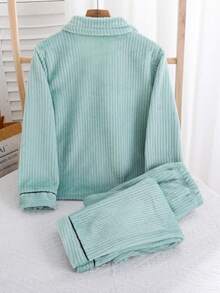 Girls Pajamas Set, Lotus Root Pink, Heart Embroidery, Long Sleeve Top And Long Pants, Sleepwear For Tween Girl - Olive Green - View 2