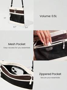 GLOWMODE 0.5升探索模式防水拉链网袋可调节肩带斜挎包健身房旅行徒步户外日常活动 - 黑與白 - 查看 3