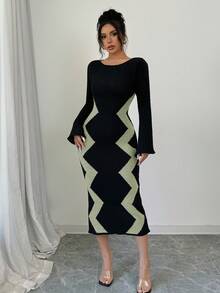 Elenzga Women's Sweater Dress With Flare Sleeves - Mint Green - View 5