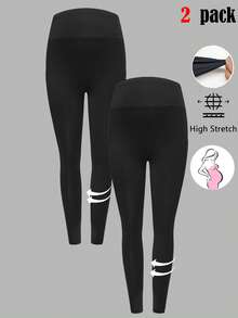 Modmama 2 Stücke Umstandsleggings mit hoher Dehnbarkeit und Taschen - Schwarz - Übersicht 4