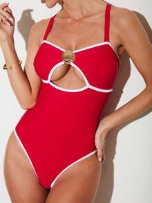 Shapewave Damen Bauchkontroll-Badeanzug, eleganter einteiliger Badeanzug in Muschelfarbe