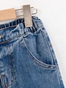 Genkimix Kids Young BoyCasual Loose Fit Straight Leg Contrast Stitching Cargo Jeans - Dark Wash - View 6