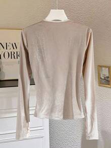 GlowEve Blusa elegante de terciopelo color albaricoque para mujer, otoño/invierno