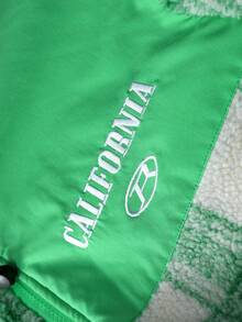 ROMWE MEN Prep 男女皆宜的格子拼接英文图案印花夹克，街头风，秋冬款 - 綠色 - 查看 5