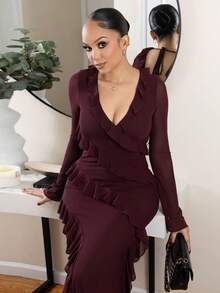 Melissa Matos Váy Maxi Tay Dài Xếp Nếp Lãng Mạn, Váy Nữ Thanh Lịch Mùa Thu Cho Ngày Lễ Tình Nhân, Ngày Lễ, Những Dịp Trang Trọng, Váy Midi Cho Mùa Hè, Váy Thường Ngày, Váy Cưới, Váy Sinh Nhật, Váy Dạ Hội Cho Mùa Thu & Hè - màu nâu - Xem 4