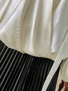 DreamSkyne Plus Size Jacquard Animal Print Satin Shiny Formal Shirt For Party & Elegant Occasions - Apricot - View 6