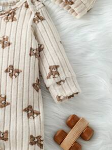 SHEIN 2 pezzi/Set Tutina a maniche lunghe con stampa orsetto e cappellino con orecchie 3D per neonati/bambini da 0-3 anni, unisex, in tessuto a maglia, adatto per autunno/inverno, casual, uscite, vacanze - Multicolore - Visualizzare 5