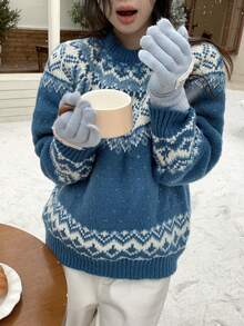 DAZY Women's Round Neck Christmas Korean Style Long Sleeve Sweater, Autumn/Winter - Blue - View 10