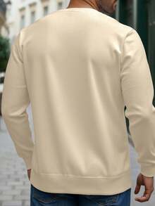Manfinity Homme Jersey de cuello en V de unicolor, versátil, de manga larga para hombre, para primavera, otoño e invierno - Albaricoque - Ver 3