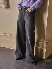 Aralina High Waist Straight Leg Denim Jeans Vintage Metal Button Wide Leg Casual Street Style Pants - Black - View 3