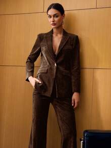 MOTF PREMIUM METAL BUTTON DECOR VELVET BLAZER - Coffee Brown - View 6