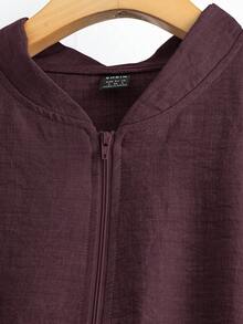 SHEIN LUNE Bộ áo thun trơn màu đơn sắc có khóa kéo và quần cạp chun - Màu tím - Xem 3