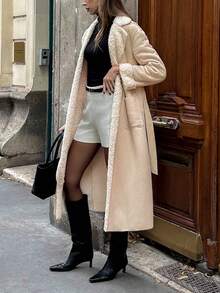 Pariaura Women's Regular Collar Thermal Lined Tie-Up Loose Jacket Fall Winter Cloth For Women - Khaki - View 5