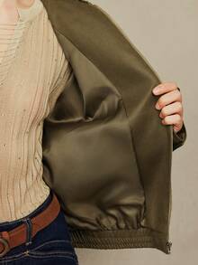 EMERY ROSE Áo khoác đi làm thường ngày bằng da giả có túi khóa kéo dành cho nữ - xanh quân đội - Xem 8