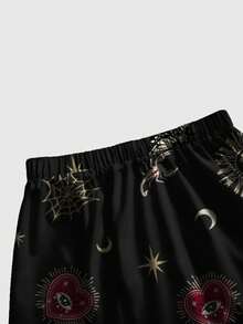 ROMWE Váy chữ A dáng rộng cỡ lớn in họa tiết trái tim bí ẩn, mặt trời và mặt trăng, họa tiết thiên thể theo phong cách Gothic tối màu - màu đen - Xem 3