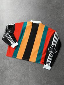 ROMWE MEN Prep Unisex Striped Pullover Pullover Sweatshirt, Street Style American Sweatshirt, Autumn/Winter - Yellow - View 4