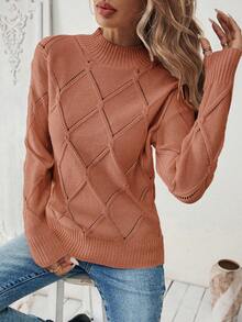 EMERY ROSE Suéter de punto con cuello alto sencillo y diseño de argyle de mujer para uso diario y casual, otoño/invierno - Rosa coral - Ver 4