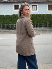 Jeta Ari 女性襯衫領犬牙紋西裝外套 - 棕色 - 查看 6