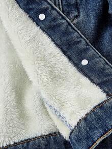 Sweetra Fashionable Casual Retro Vintage Faux Fur Collar Composite Fleece Denim Jacket - Medium Wash - View 13