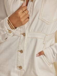 Aralina Bộ đồ liền thân denim mùa hè / đông / thu có chi tiết vàng phù hợp với trang phục hòa nhạc đồng quê mùa thu phong cách đường phố Y2K Stockholm - Màu be - Xem 3