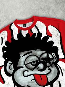 Manfinity ZONE917 Men's Street Cartoon Portrait Print Loose Fit Crew Neck Short Sleeve T-Shirt