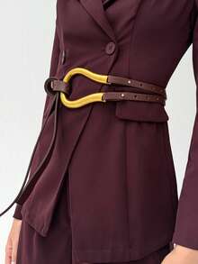 Aloruh 1 pieza Cinturón de traje de mujer, cinturón decorativo de hebilla de herradura versátil y ancha para falda, verano, escuela, otoño, Halloween - Café - Ver 2