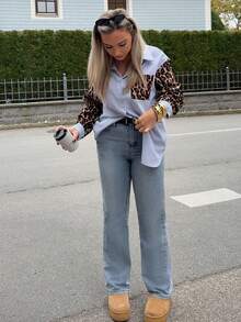 Jeta Ari Damen Leopard Patchwork gestreiftes Langarm Lässig Bluse, Retro Damen Blusen, Herbst Damen Kleider, Damen Hemden, Formale Damen Kleider, Streetstyle Hemden, Leoparden Hemden - Verschiedenfarbig - Übersicht 6