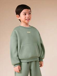 SUMWON 男童鼠尾草绿运动衫套装，无抽绳帽和中央口袋，适合度假穿着 - 綠色 - 查看 3