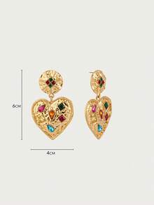 Glisma Bông tai nữ 18K dáng dài, Trang phục, Phong cách Gothic/Gothic, Phong cách cổ điển, Đính hạt, Trang sức phương Tây, Kim loại/Chất liệu, Đá quý, Mùa thu/Đông, Dành cho mẹ/phụ nữ/bé gái/người mẹ, Cao cấp, Cổ điển, Hình trái tim - Vàng - Xem 6