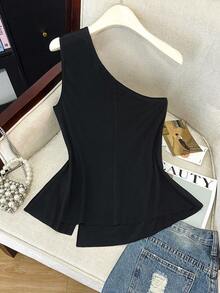 GlowEve CURVE Plus Size Sleeveless Camisole With Side Slit And Waist Cinching, Casual Layering Piece - Black - View 2