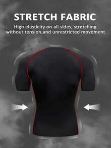 Manfinity Sport Corelite Men's Tight Fit High Elasticity Breathable Quick-Dry Short Sleeve Sports T-Shirt - Black - View 2