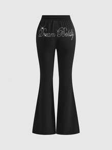 ROMWE Grunge Punk Y2K Style Rhinestone Decor Crop Top And Leggings 2 Pieces Set - Black - View 6