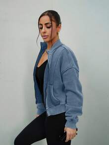 SAYEHFBABY 水洗拉链夹克 运动衫 运动服 缝线细节 返校 秋冬 舒适 秋季 圣诞节 可爱 休闲 日常 胶囊衣橱 Y2K 街头服饰 - 水鴨藍 - 查看 5