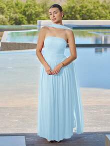 Andrea Bello Đầm dự tiệc trơn không dây thanh lịch cho nữ - Màu xanh lam - Xem 1