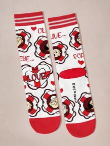 Popeye X SHEIN 2 đôi tất nữ mềm mại, thoáng khí, thấm hút mồ hôi, kiểu dáng thường ngày, dài đến bắp chân, họa tiết hoạt hình dễ thương màu hồng và trắng, mũi và gót được gia cố để tăng độ bền, phù hợp mọi mùa hè và đông, tất in hình, ý tưởng quà tặng. - Nhiều màu - Xem 9