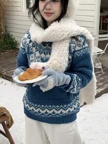 DAZY Women's Round Neck Christmas Korean Style Long Sleeve Sweater, Autumn/Winter - Blue - View 6