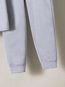 2pcs/Set Teenage Boys' Casual Contrast Color Patchwork Letter Print T-Shirt And Sports Pants Set - Grey - View 7