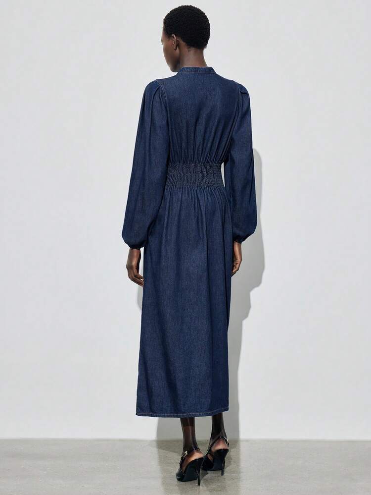 SHEIN Maija Damen Mode Denim Kleid mit Knopfleiste, geeignet für den Arbeitsweg