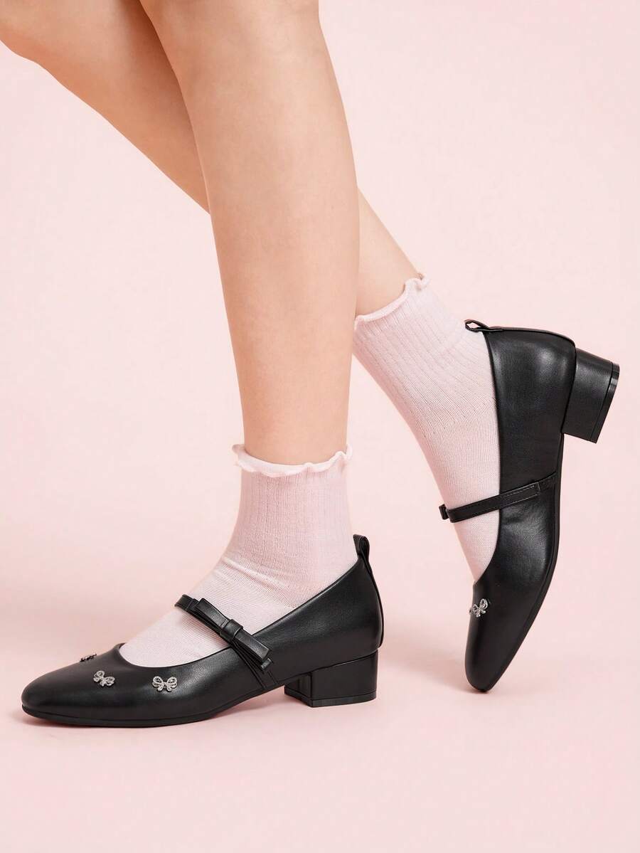 CUCCOO DOLLMOD Women's Black French Mary Jane Shoes, New Fairy Style Bow Decor Elegant Slip-On Flats - Black - View 1